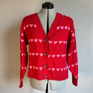 Red Heart Patterned Women's Cardigan